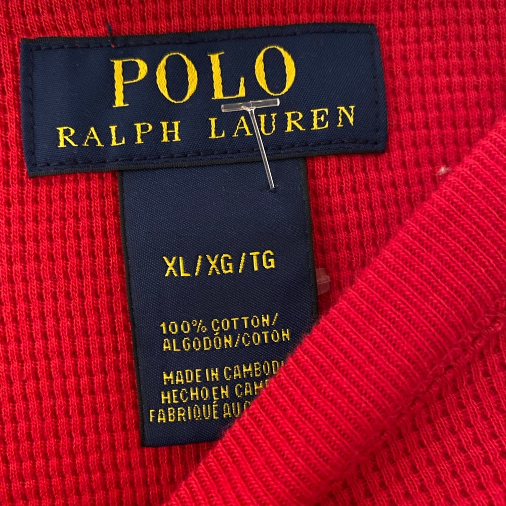 Men’s polo long sleeve waffle shirt red XL